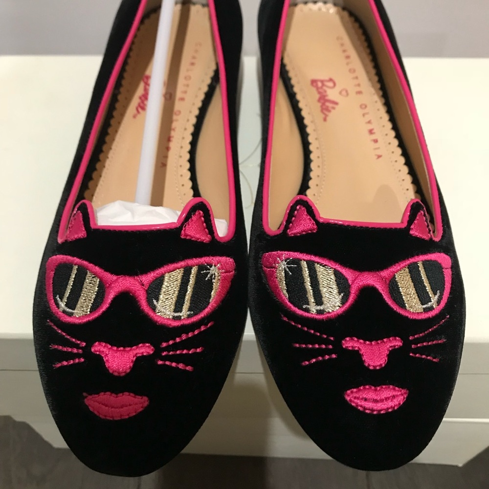 NIB Charlotte Olympia Kitty Flats,Pink/Blk, 36.5